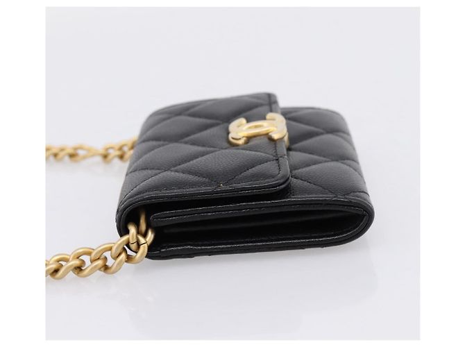 CHANEL Matelasse Chain Shoulder Card Case Caviar Skin Black Gold CC Auth ka6420V Nero D'oro - vista 4