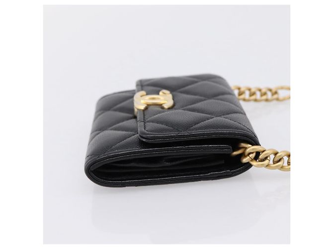 CHANEL Matelasse Chain Shoulder Card Case Caviar Skin Black Gold CC Auth ka6420V Nero D'oro - vista 5