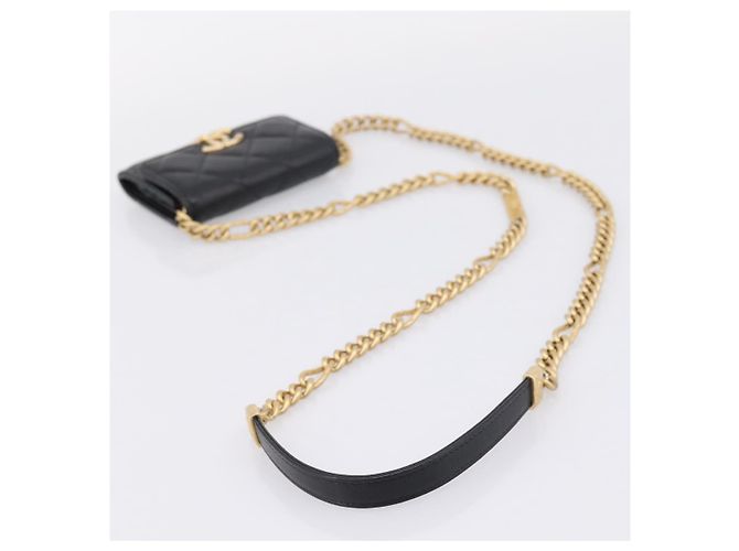 CHANEL Matelasse Chain Shoulder Card Case Caviar Skin Black Gold CC Auth ka6420V Nero D'oro - vista 7