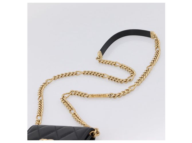 CHANEL Matelasse Chain Shoulder Card Case Caviar Skin Black Gold CC Auth ka6420V Nero D'oro - vista 8
