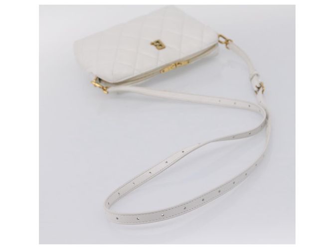 BALENCIAGA Camera Bag Borsa a Tracolla Pelle White Gold 600325 Auth ep16124A Bianco D'oro - vista 8