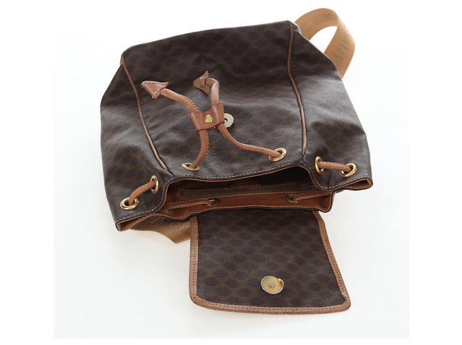 Edge Céline Mochila CELINE Macadam Canvas PVC Leather Brown Gold Auth 204235 Castaño Dorado - vista 10