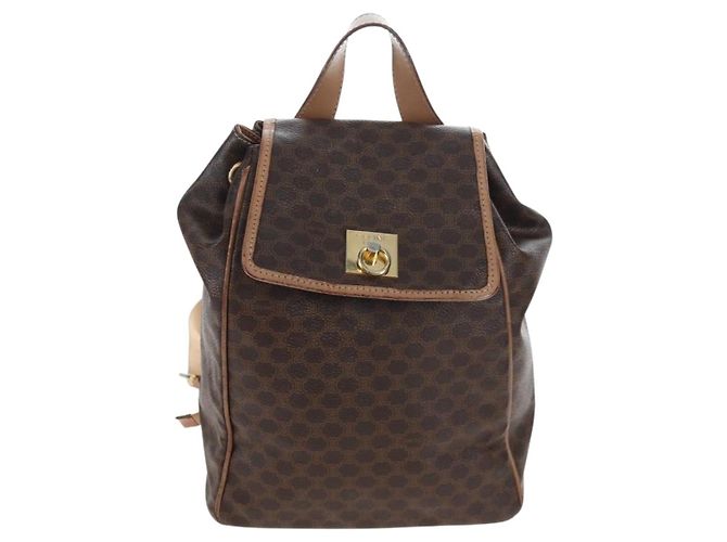 Edge Céline Mochila CELINE Macadam Canvas PVC Leather Brown Gold Auth 204235 Castaño Dorado - vista 13