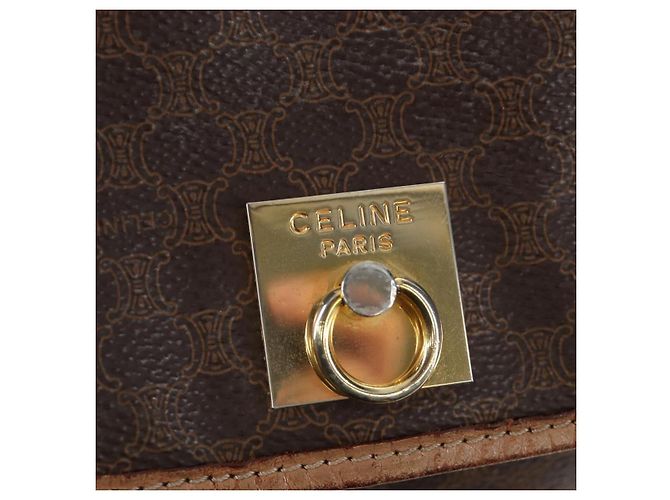 Edge Céline Mochila CELINE Macadam Canvas PVC Leather Brown Gold Auth 204235 Castaño Dorado - vista 22