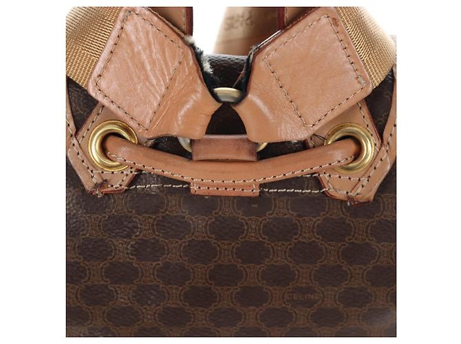 Edge Céline Mochila CELINE Macadam Canvas PVC Leather Brown Gold Auth 204235 Castaño Dorado - vista 3