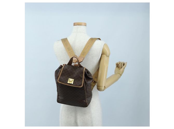 Edge Céline Mochila CELINE Macadam Canvas PVC Leather Brown Gold Auth 204235 Castaño Dorado - vista 31