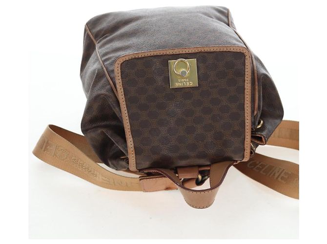Edge Céline Mochila CELINE Macadam Canvas PVC Leather Brown Gold Auth 204235 Castaño Dorado - vista 8