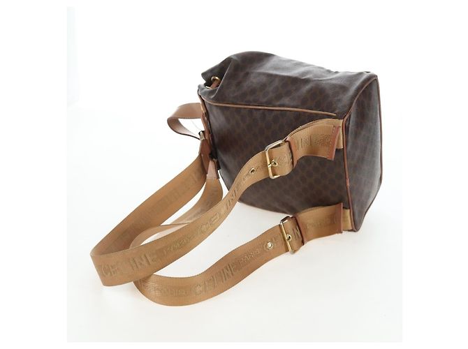 Edge Céline Mochila CELINE Macadam Canvas PVC Leather Brown Gold Auth 204235 Castaño Dorado - vista 9