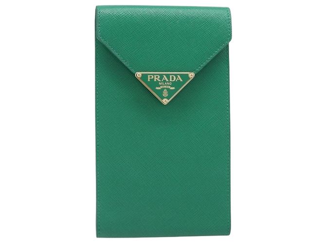 Saffiano Borsetta a spalla con catena PRADA in pelle Safiano Green Gold Auth LN130V D'oro Verde - vista 13