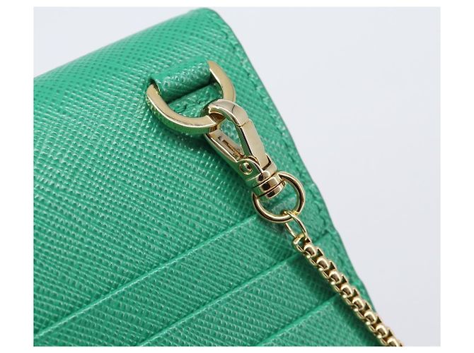 Saffiano Borsetta a spalla con catena PRADA in pelle Safiano Green Gold Auth LN130V D'oro Verde - vista 18