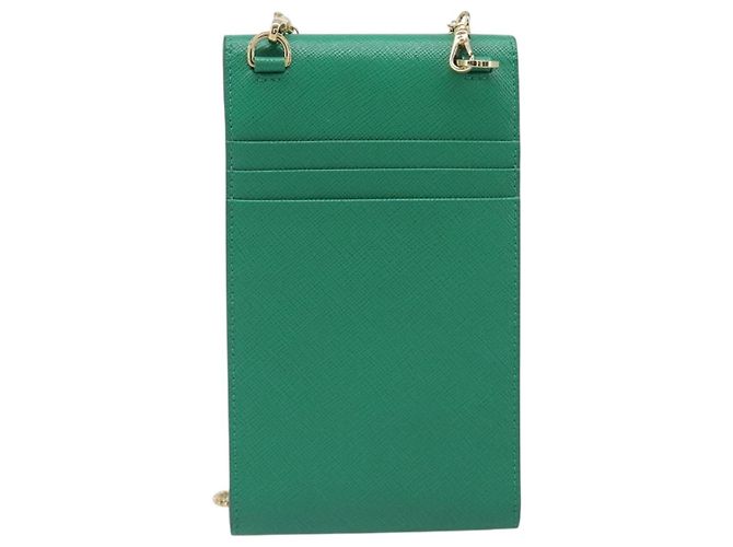 Saffiano Borsetta a spalla con catena PRADA in pelle Safiano Green Gold Auth LN130V D'oro Verde - vista 2