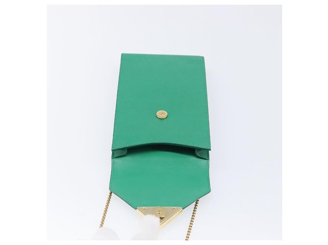 Saffiano Borsetta a spalla con catena PRADA in pelle Safiano Green Gold Auth LN130V D'oro Verde - vista 20