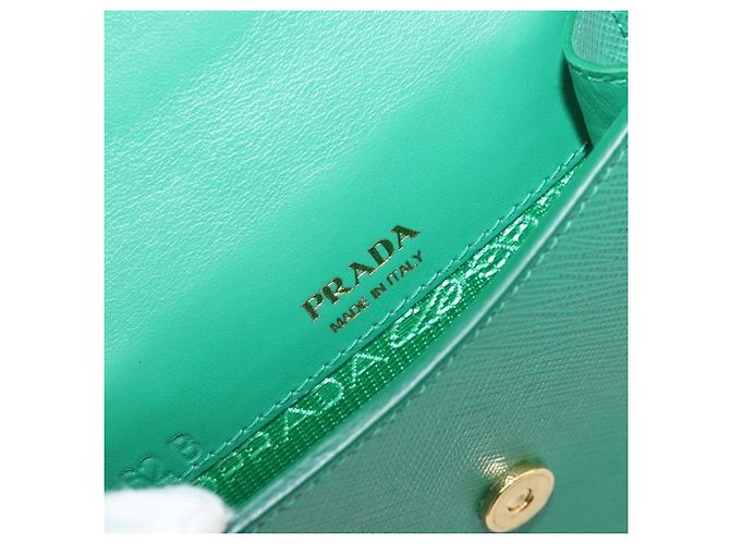 Saffiano Borsetta a spalla con catena PRADA in pelle Safiano Green Gold Auth LN130V D'oro Verde - vista 21