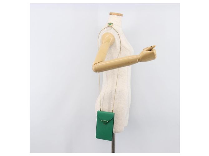 Saffiano Borsetta a spalla con catena PRADA in pelle Safiano Green Gold Auth LN130V D'oro Verde - vista 24
