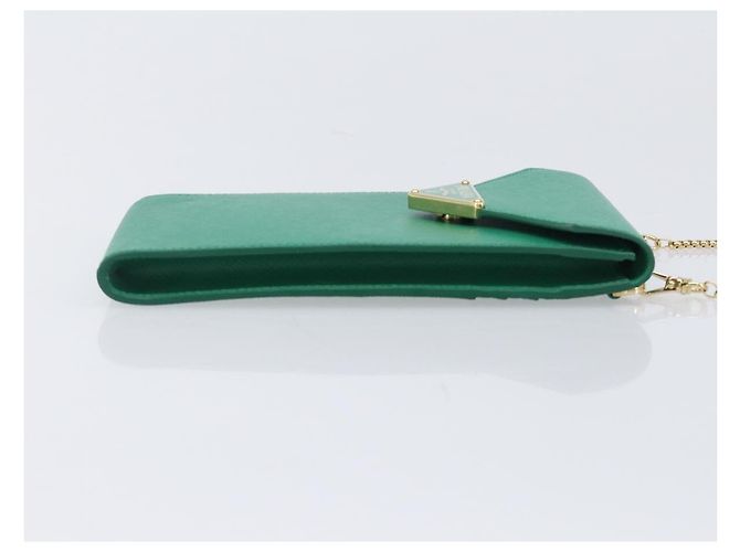 Saffiano Borsetta a spalla con catena PRADA in pelle Safiano Green Gold Auth LN130V D'oro Verde - vista 3