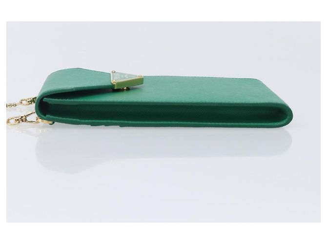 Saffiano Borsetta a spalla con catena PRADA in pelle Safiano Green Gold Auth LN130V D'oro Verde - vista 4