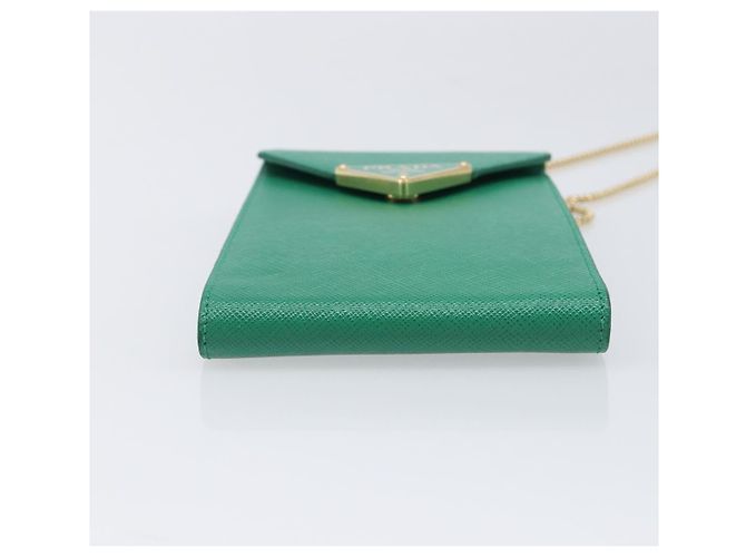 Saffiano Borsetta a spalla con catena PRADA in pelle Safiano Green Gold Auth LN130V D'oro Verde - vista 5