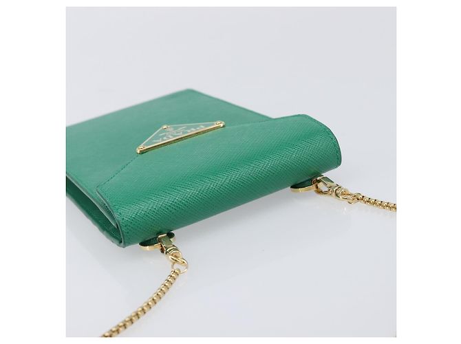Saffiano Borsetta a spalla con catena PRADA in pelle Safiano Green Gold Auth LN130V D'oro Verde - vista 6