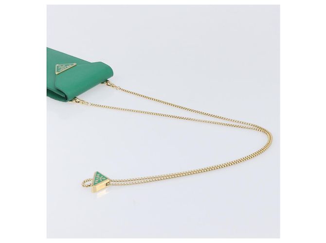Saffiano Borsetta a spalla con catena PRADA in pelle Safiano Green Gold Auth LN130V D'oro Verde - vista 7