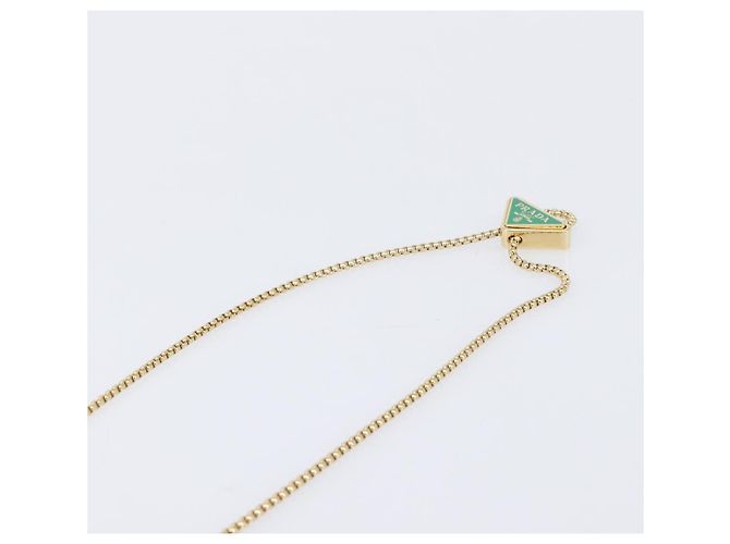 Saffiano Borsetta a spalla con catena PRADA in pelle Safiano Green Gold Auth LN130V D'oro Verde - vista 8