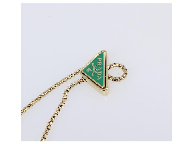 Saffiano Borsetta a spalla con catena PRADA in pelle Safiano Green Gold Auth LN130V D'oro Verde - vista 9