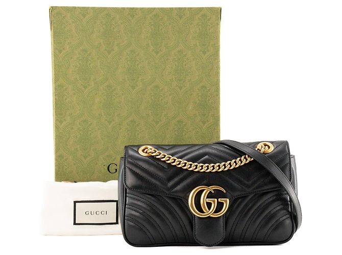 GUCCI - Bolsa de ombro GG Marmont Medium Gucci em couro liso preto - vista 10