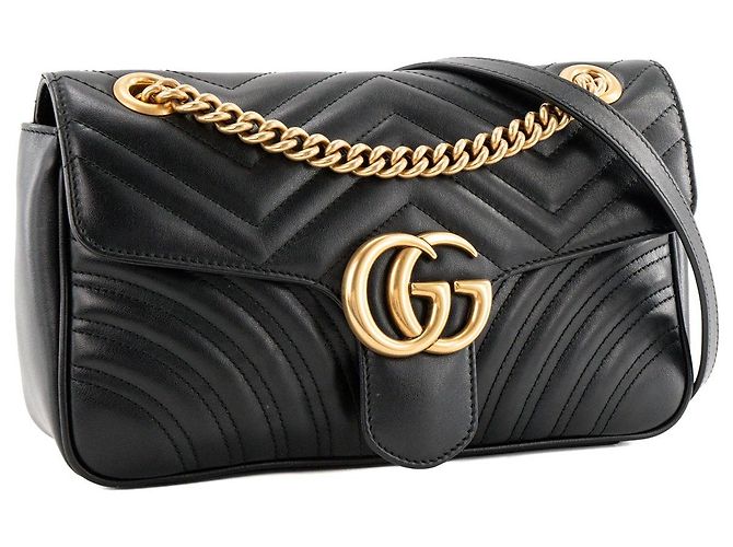 GUCCI - Bolsa de ombro GG Marmont Medium Gucci em couro liso preto - vista 2