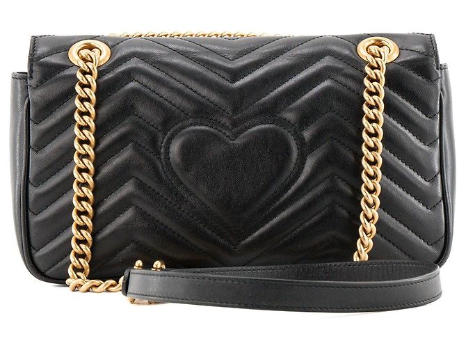 GUCCI - Bolsa de ombro GG Marmont Medium Gucci em couro liso preto - vista 3