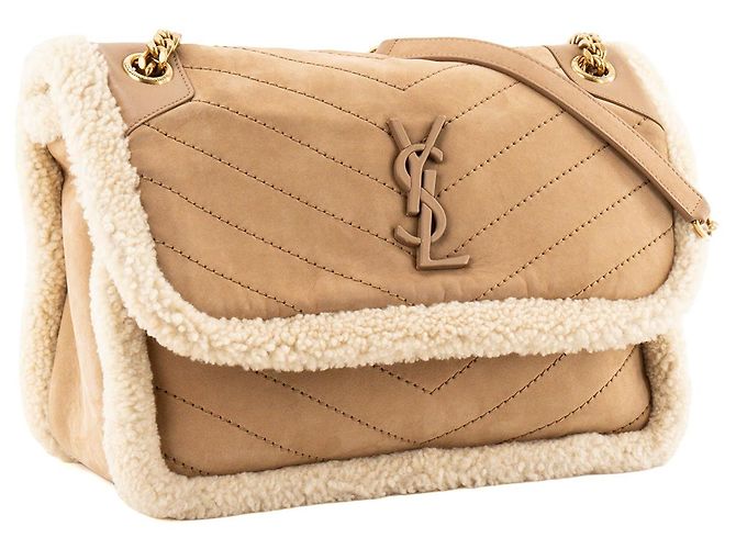 Autre Marque SAINT LAURENT - Borsa a tracolla Niki Saint Laurent in shearling e camoscio marrone - vista 2