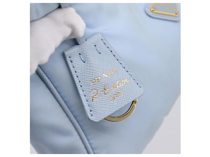 Bolsa de Mão PRADA Nylon Azul Claro Gold Auth ep15940A Dourado - vista 10