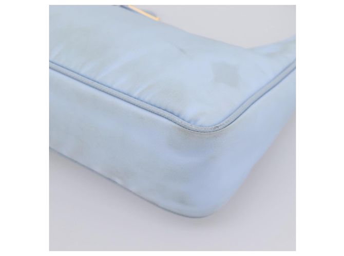 Bolsa de Mão PRADA Nylon Azul Claro Gold Auth ep15940A Dourado - vista 15