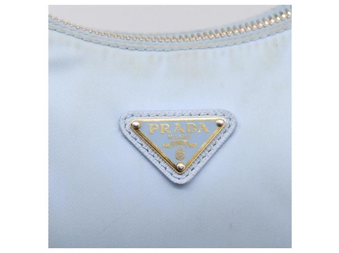 Bolsa de Mão PRADA Nylon Azul Claro Gold Auth ep15940A Dourado - vista 19