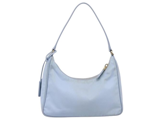 Bolsa de Mão PRADA Nylon Azul Claro Gold Auth ep15940A Dourado - vista 2