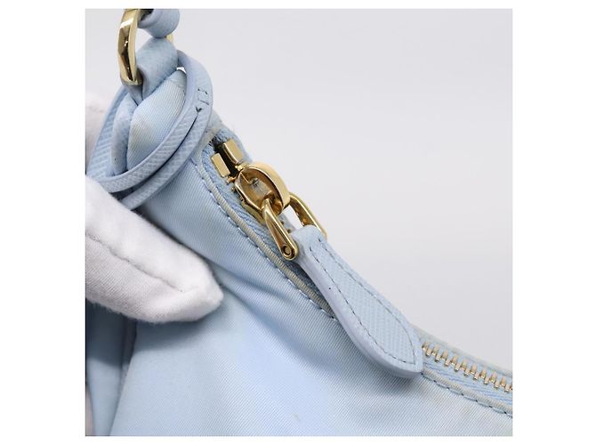 Bolsa de Mão PRADA Nylon Azul Claro Gold Auth ep15940A Dourado - vista 20