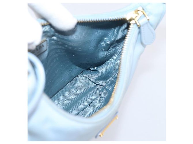 Bolsa de Mão PRADA Nylon Azul Claro Gold Auth ep15940A Dourado - vista 22