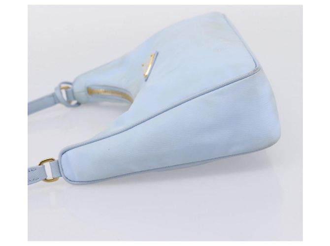 Bolsa de Mão PRADA Nylon Azul Claro Gold Auth ep15940A Dourado - vista 3