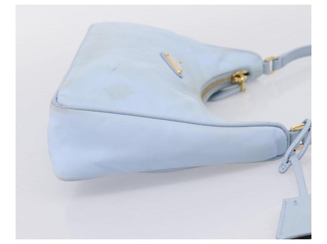 Bolsa de Mão PRADA Nylon Azul Claro Gold Auth ep15940A Dourado - vista 4