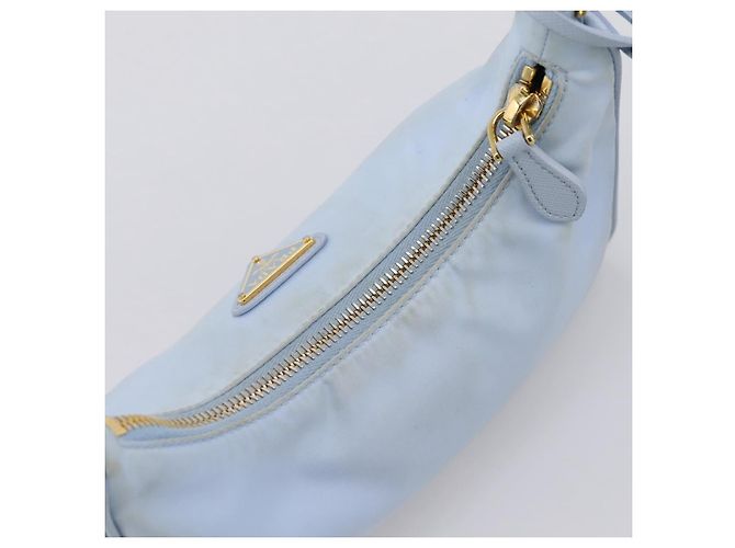 Bolsa de Mão PRADA Nylon Azul Claro Gold Auth ep15940A Dourado - vista 7