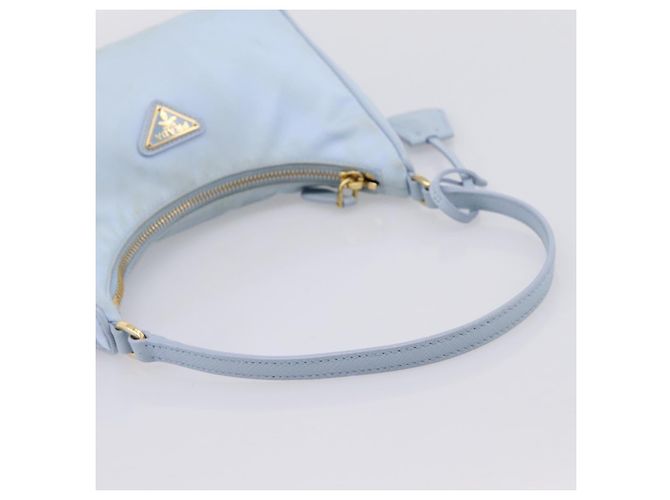 Bolsa de Mão PRADA Nylon Azul Claro Gold Auth ep15940A Dourado - vista 8