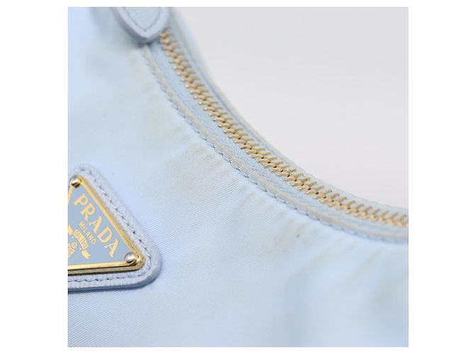 Bolsa de Mão PRADA Nylon Azul Claro Gold Auth ep15940A Dourado - vista 9