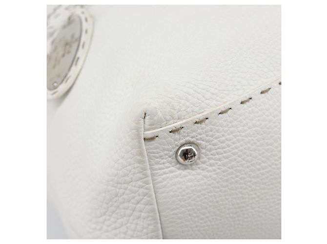 FENDI Celeria Tote Bag aus Leder Weiß Silber Auth bs37416V - Ansicht 15
