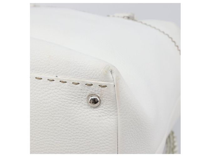 FENDI Celeria Tote Bag aus Leder Weiß Silber Auth bs37416V - Ansicht 16