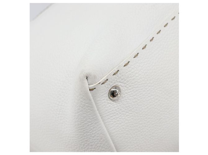 FENDI Celeria Tote Bag aus Leder Weiß Silber Auth bs37416V - Ansicht 17