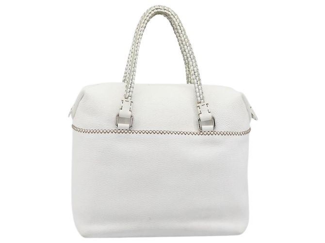 FENDI Celeria Tote Bag aus Leder Weiß Silber Auth bs37416V - Ansicht 2