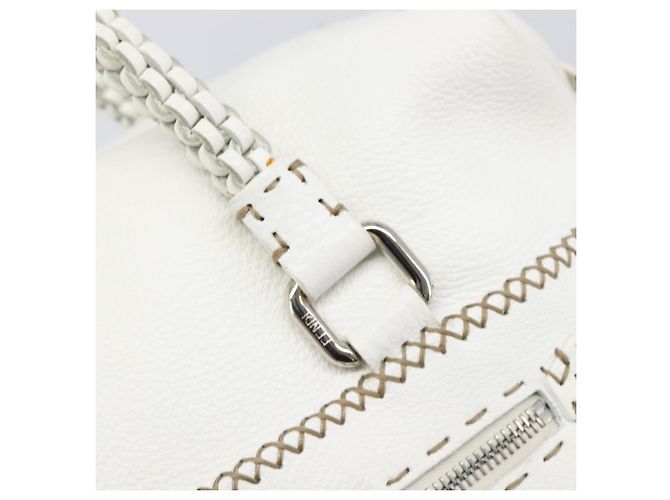 FENDI Celeria Tote Bag aus Leder Weiß Silber Auth bs37416V - Ansicht 20
