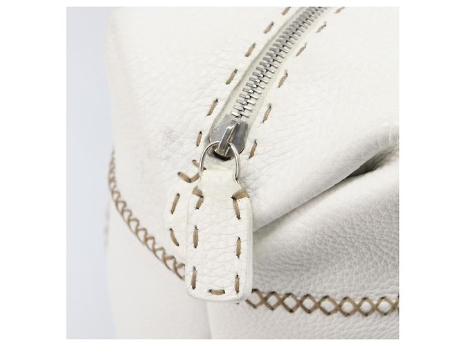 FENDI Celeria Tote Bag aus Leder Weiß Silber Auth bs37416V - Ansicht 22