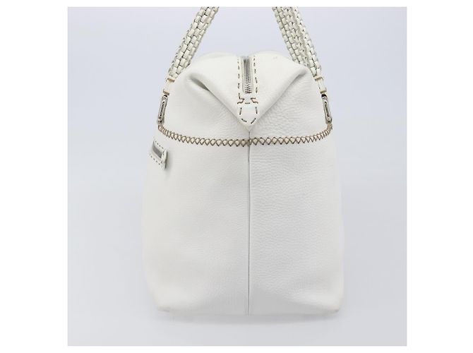 FENDI Celeria Tote Bag aus Leder Weiß Silber Auth bs37416V - Ansicht 3