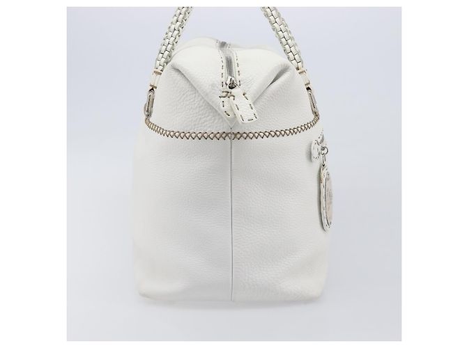 FENDI Celeria Tote Bag aus Leder Weiß Silber Auth bs37416V - Ansicht 4