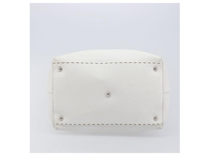 FENDI Celeria Tote Bag aus Leder Weiß Silber Auth bs37416V - Ansicht 5