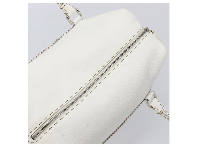 FENDI Celeria Tote Bag aus Leder Weiß Silber Auth bs37416V - Ansicht 6